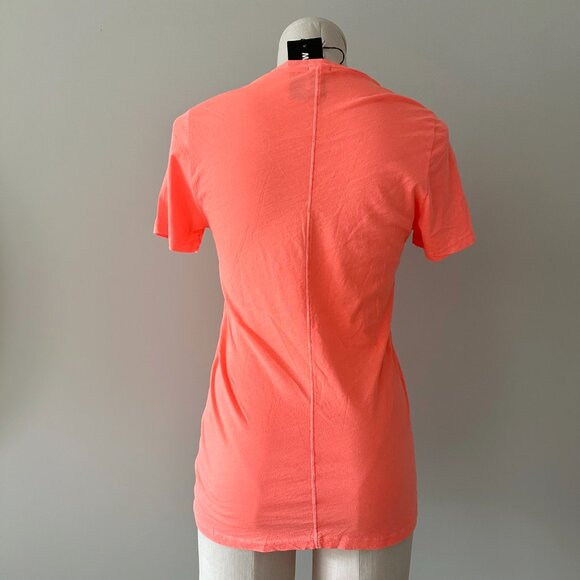 Monrow Neon Orange Cotton T-Shirt Womens Size S V Neck - Picture 2 of 7